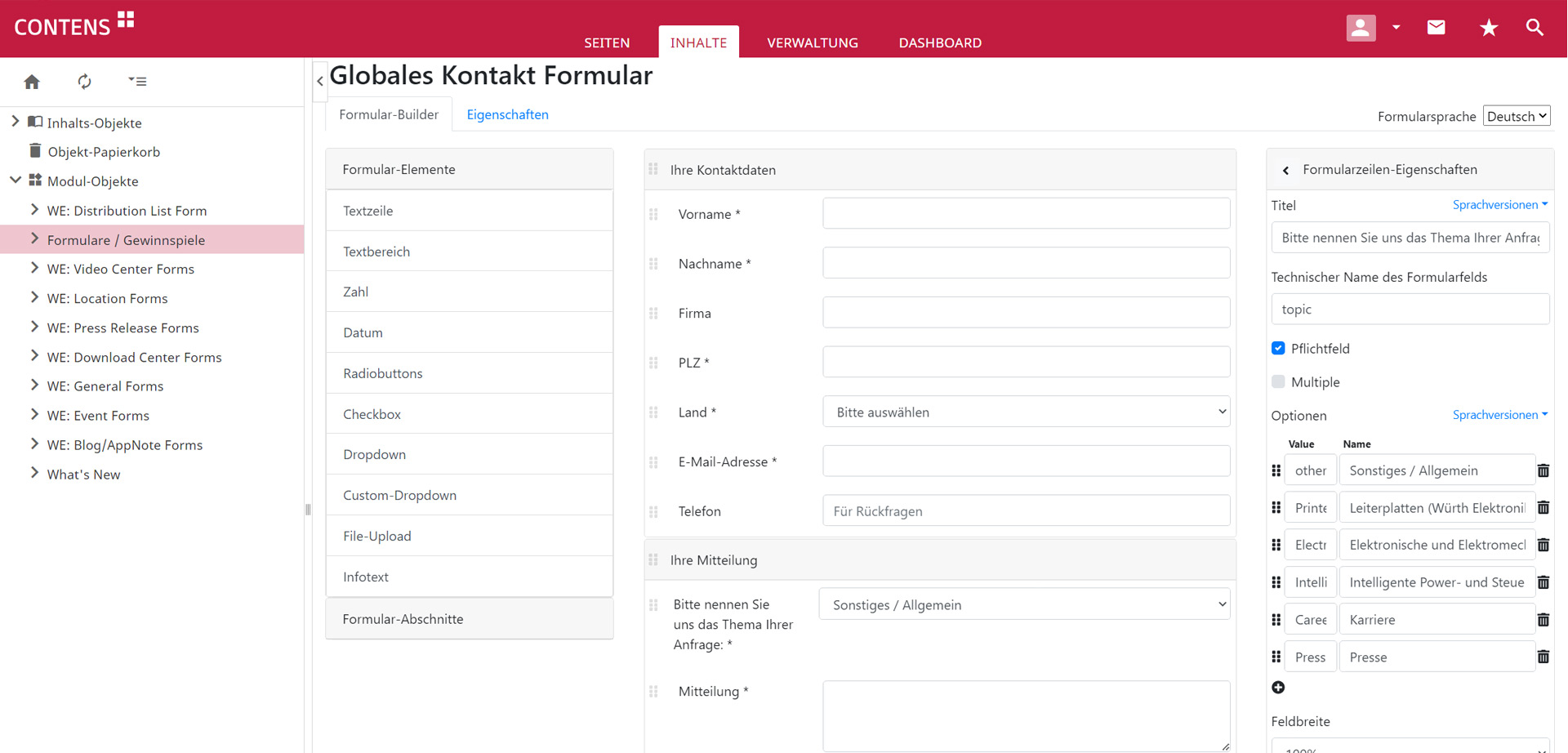 W&uuml;rth Elektronik Formular