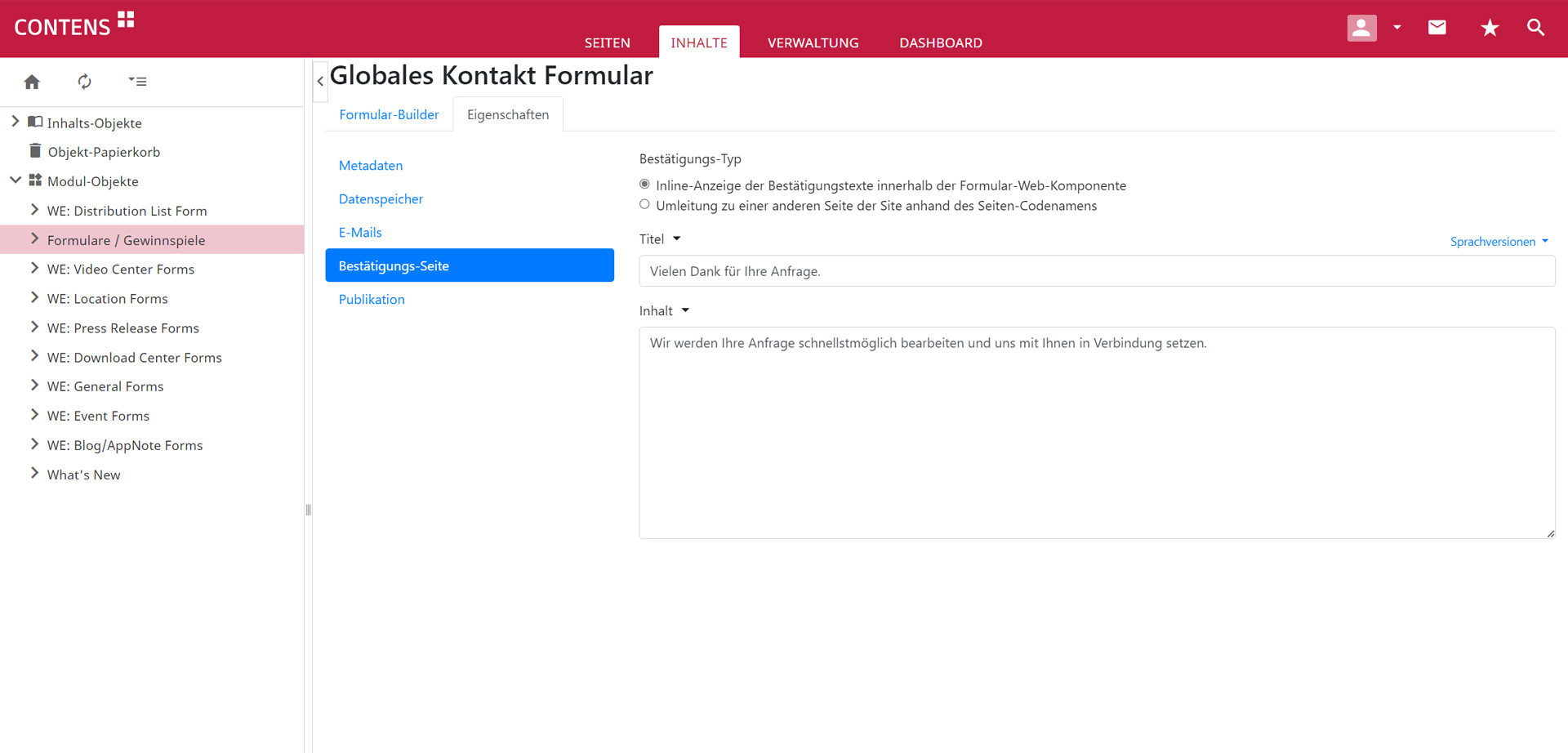 W&uuml;rth Elektronik Formular Metadaten