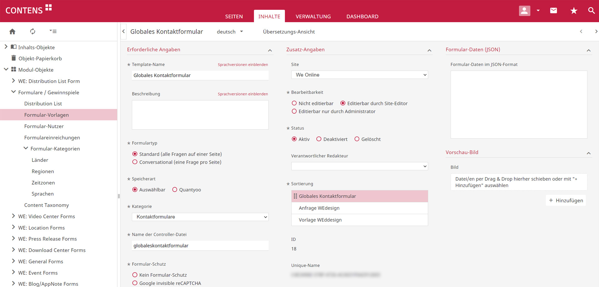W&uuml;rth Elektronik Formular Administration