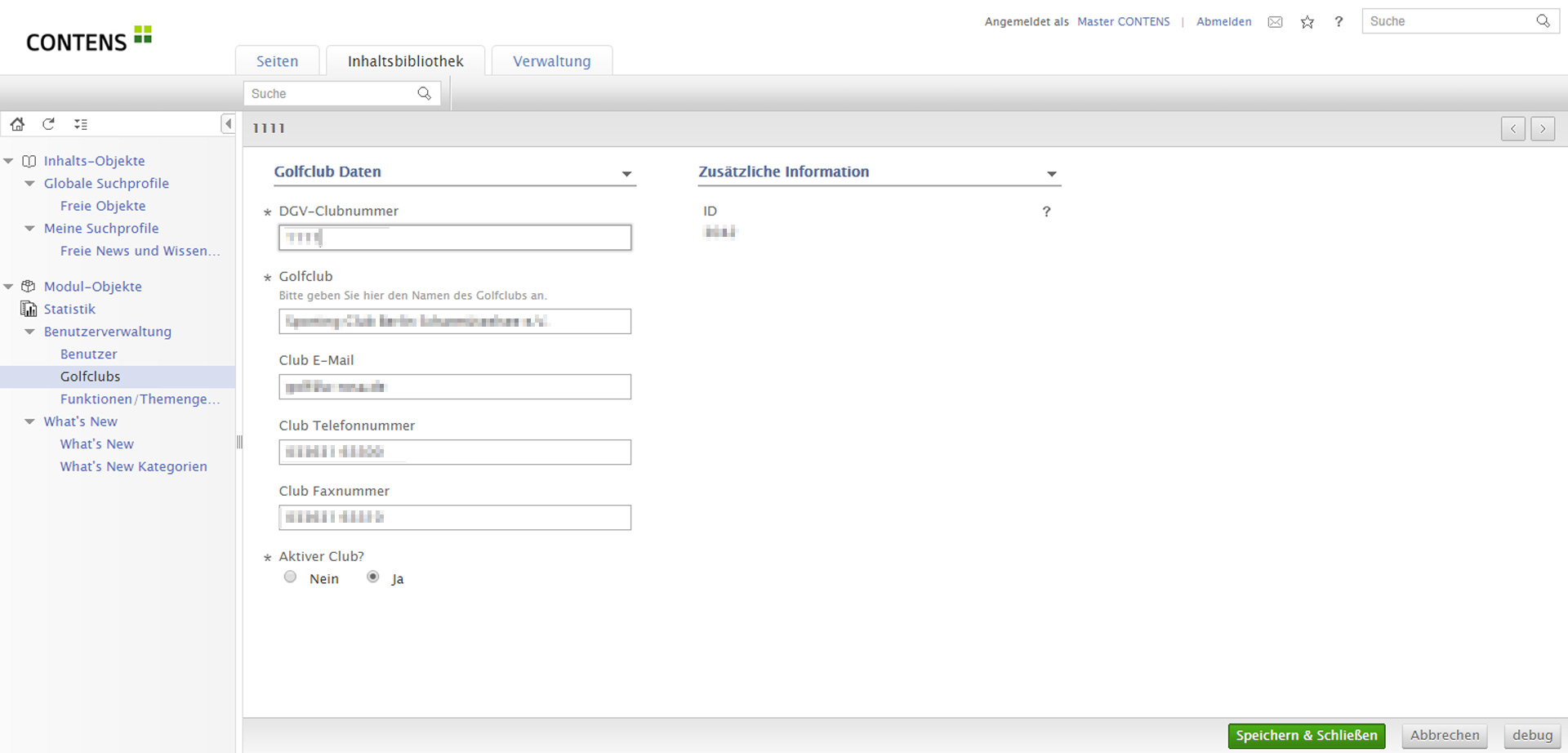 Serviceportal - Verwaltung, Club Detailansicht