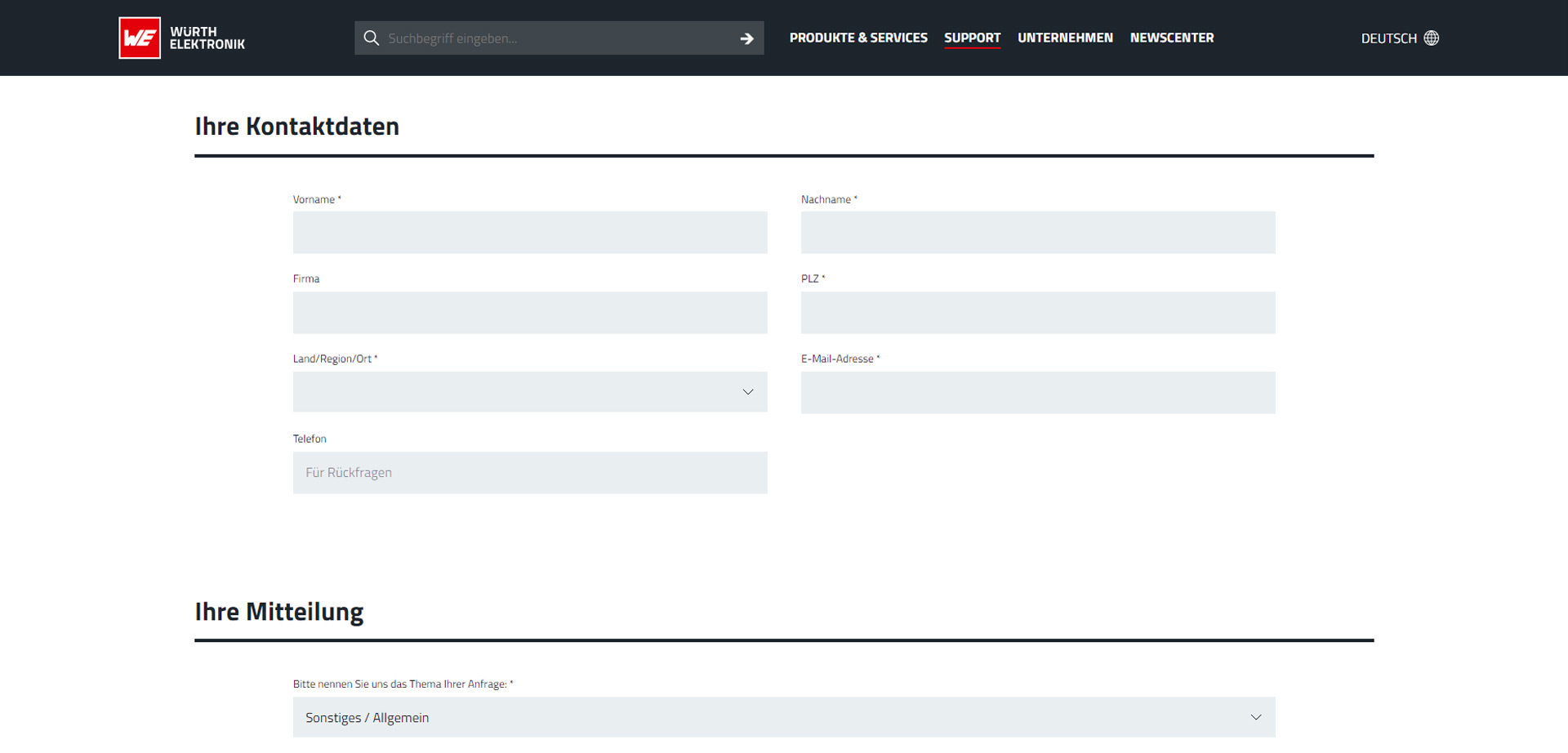 Würth Elektronik Kontaktformular